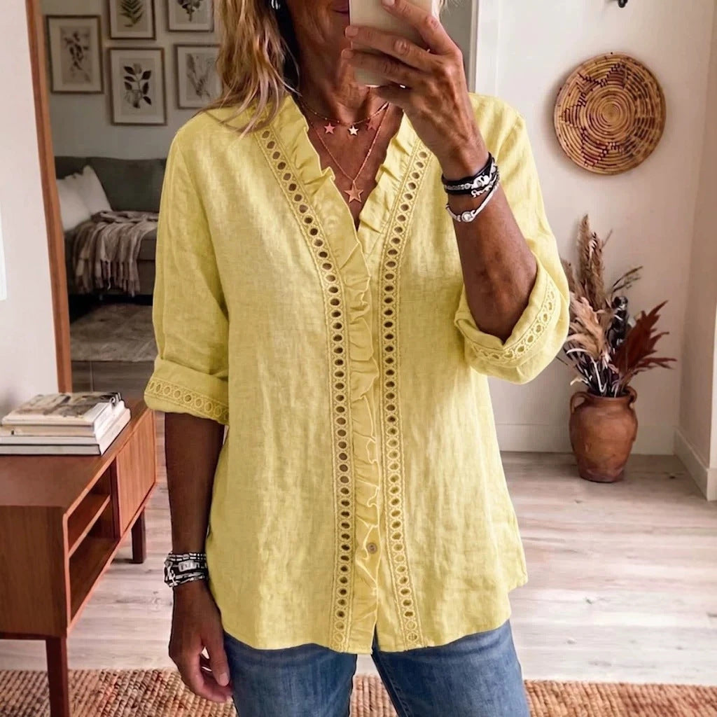 [S-2XL] Blusa de mujer con volantes - Estilo casual, corte holgado y manga larga
