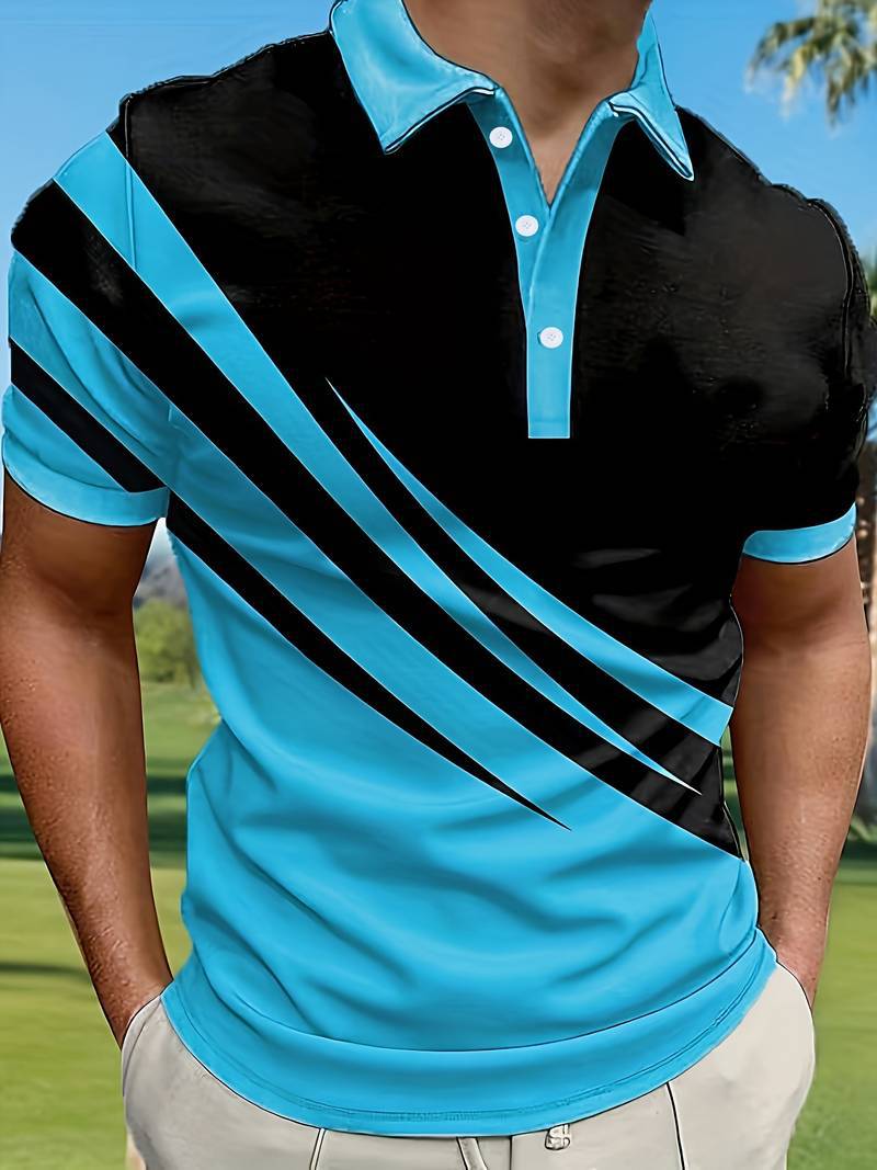 👔【S-6XL】2025 Nová letná pánska pruhovaná 3D košeľa POLO s potlačou