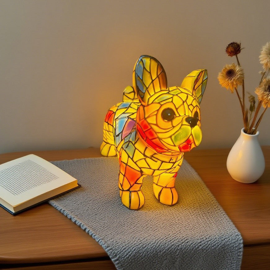 🐱Lámpara de mesa de gato y perro, luz de noche retro, fabricada en resina coloreada, lindo diseño de mascota.