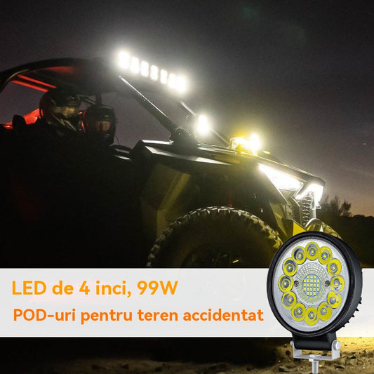 【Kup jeden, a drugi dostaniesz gratis】Okrągłe reflektory LED o mocy 99 W, odpowiednie do samochodów zmodyfikowanych i reflektorów pomocniczych pojazdów terenowych