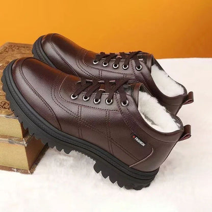 👞【39-44】 Zapatos de cuero de suela gruesa, cálidos y esponjosos, engrosados de invierno para hombres