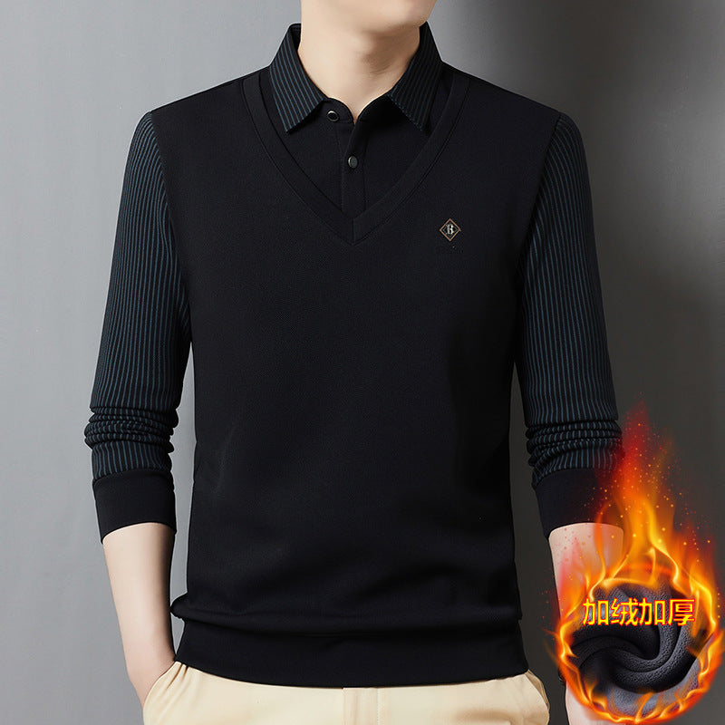 🍂 nuevo estilo suéter de punto para hombres de mediana edad camisa polo de moda con solapa superior【M-4XL】