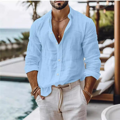 [S-5XL] Camisa informal de algodón y lino para hombre, estilo casual de negocios.