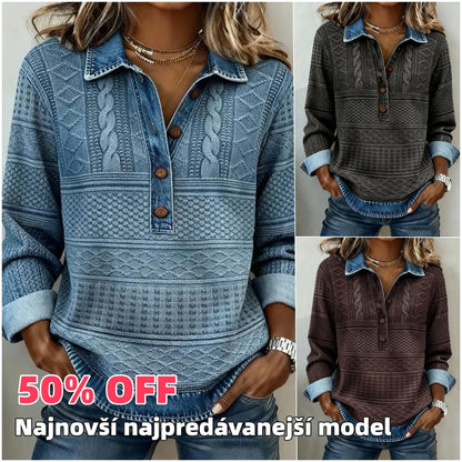 🎁【50% OFF】Módna mikina s klopou na polovicu gombíkov