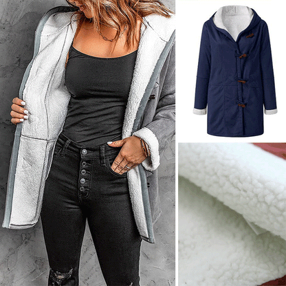 🔥⛄【Περιορισμένη έκπτωση 50%】✨【S-5XL】Νέο μοντέρνο ζεστό γυναικείο μπουφάν με κουκούλα και επένδυση από σουέτ και φλις