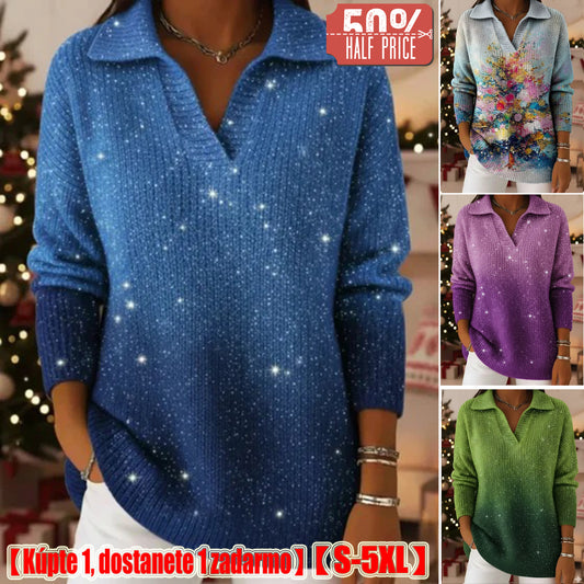 🔥【S-5XL】Πλεκτό Πουλόβερ με ζιβάγκο και σχέδιο Starly Sky σε ντεγκραντέ