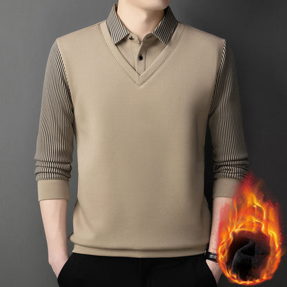 🔥👔Ανδρικό πουλόβερ δύο τεμαχίων Faux Chenille Velvet με ζεστή επένδυση