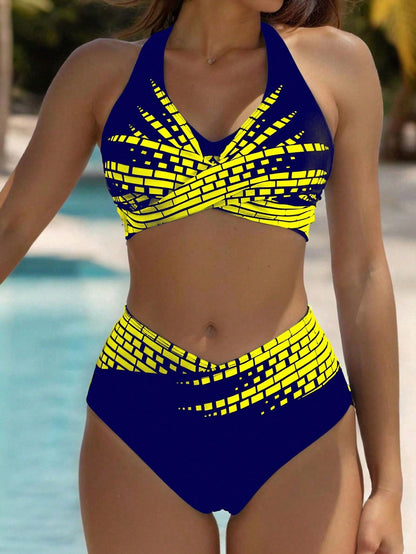 👙【L–5XL】👉 Dvoudílné bikiny pro ženy ve větších velikostech ✅ Vysoký pas ✅ Vysoká elasticita-Z