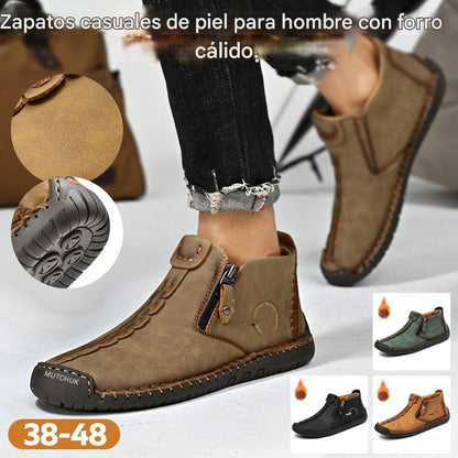 🥾 Botas de hombre, piel auténtica elaboradas a mano (tallas 38-48), con forro de ante y cremallera: cálidas, cómodas y con estilo.