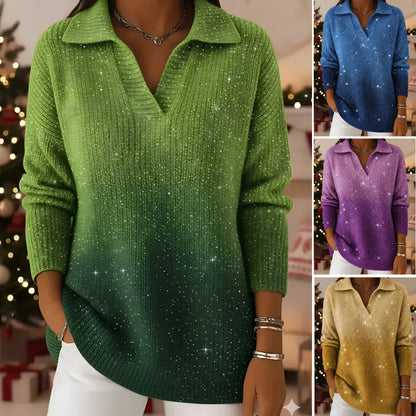 🔥【S-5XL】Πλεκτό Πουλόβερ με ζιβάγκο και σχέδιο Starly Sky σε ντεγκραντέ