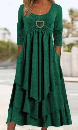 🔥【Zniżka ograniczona czasowo】【S-3XL】🔥2026 gorąca sprzedaż nowy solidny kolor talia serce dekoracja casual sukienka